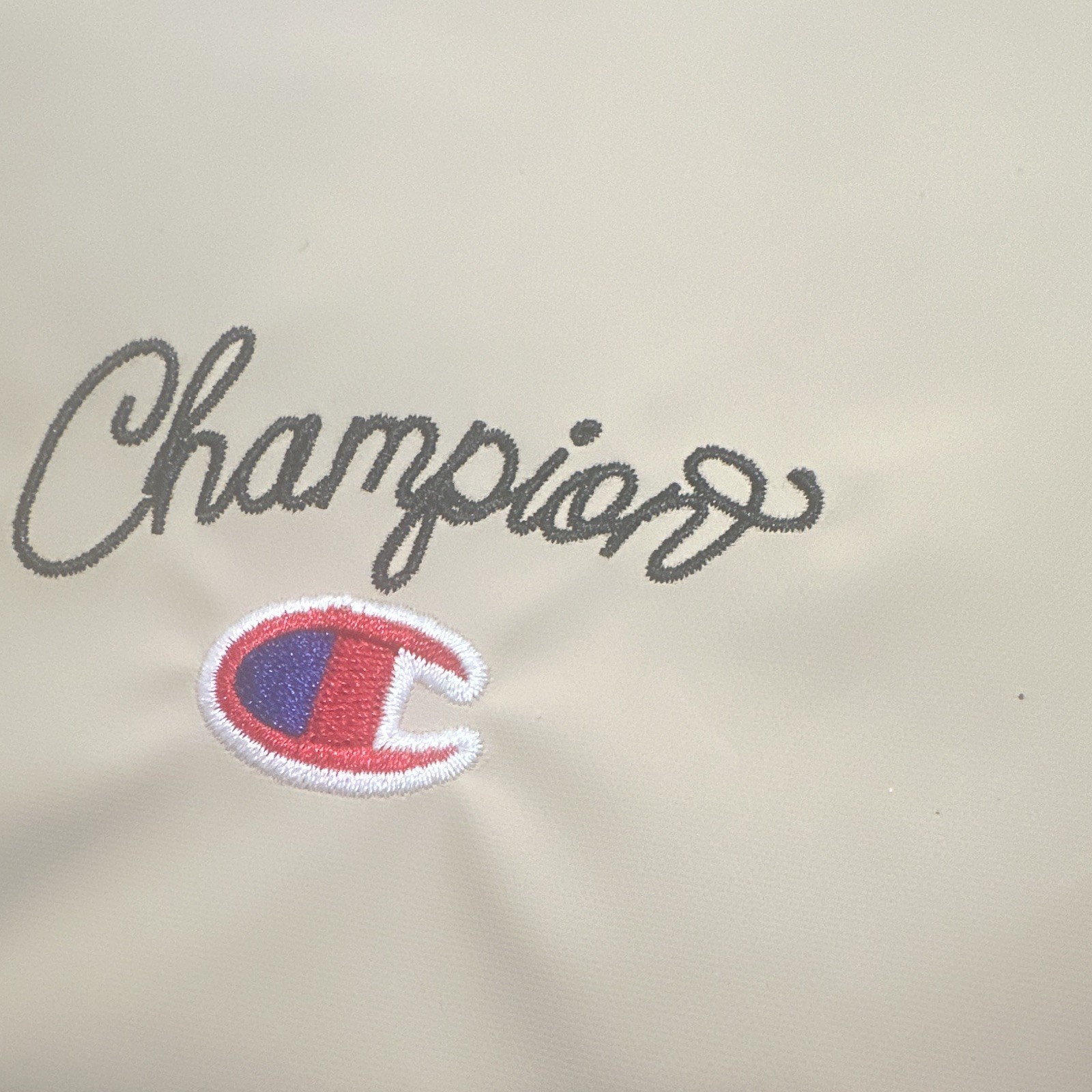 Champion Beige Tote Bag Zip Closure Embroidered Logo Pockets Key Clip