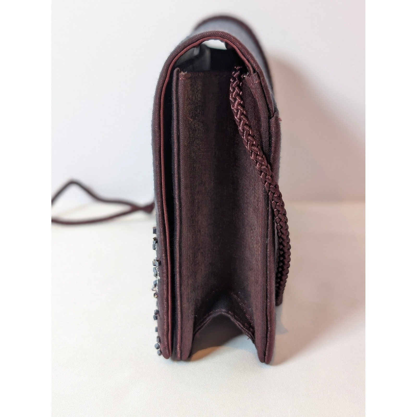 Valerie Stevens Burgundy Satin Beaded Paisley Evening Clutch Shoulder Bag Mirror