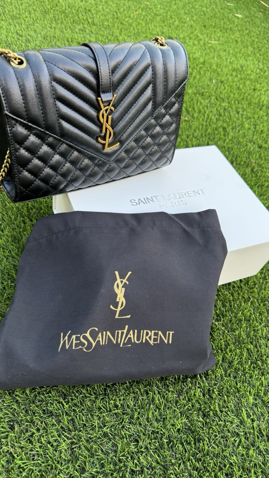 Saint Laurent Black Quilted Shoulder Bag Gold Chain Strap w/ Original Dust Bag