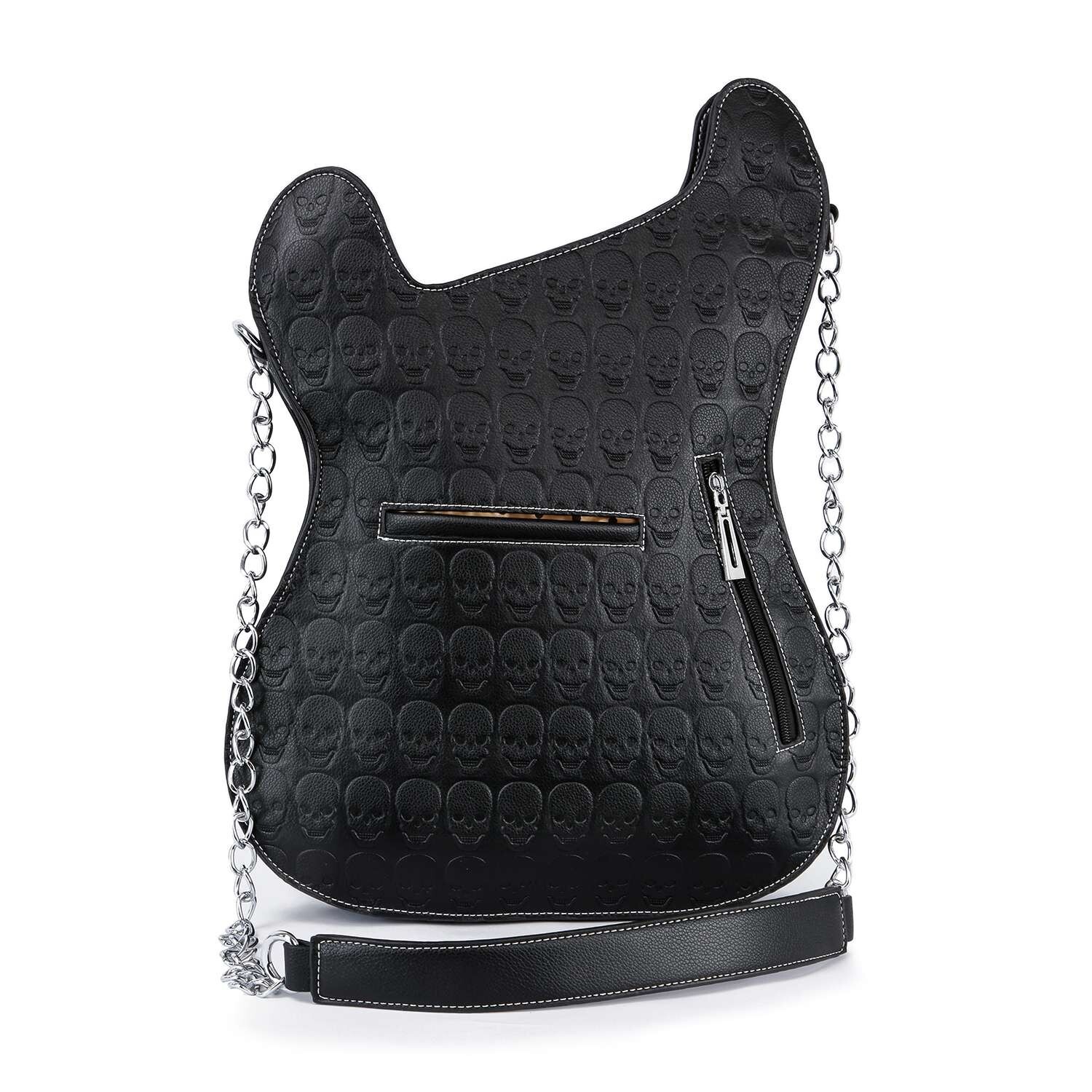 Embossed Guitar Design Skull Concealed Carry Purse Crossbody Sling Bag Shoulder