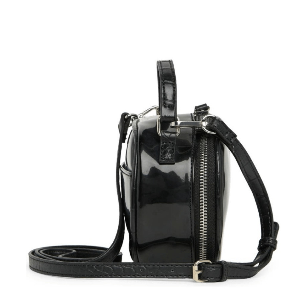 TAHARI Laguna Crossbody Bag, Vegan Patent Leather, Black, Adjustable Strap, NWT