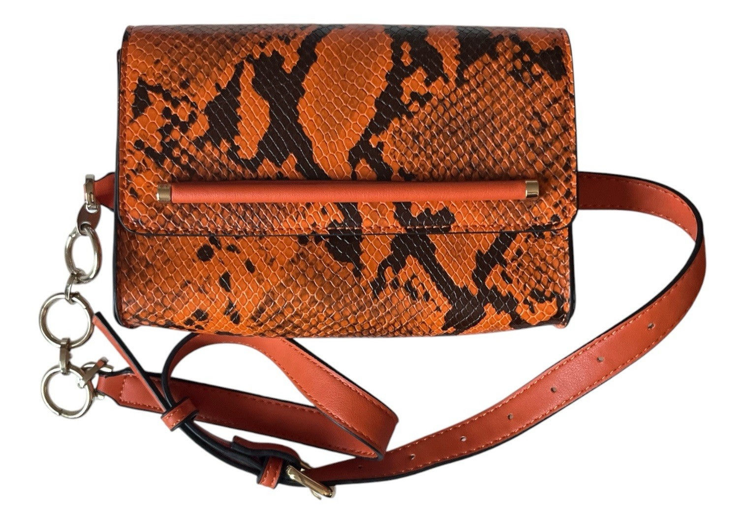 Topshop Crossbody Orange Black Snake Reptile Print Bag 7-1/4 x 5″