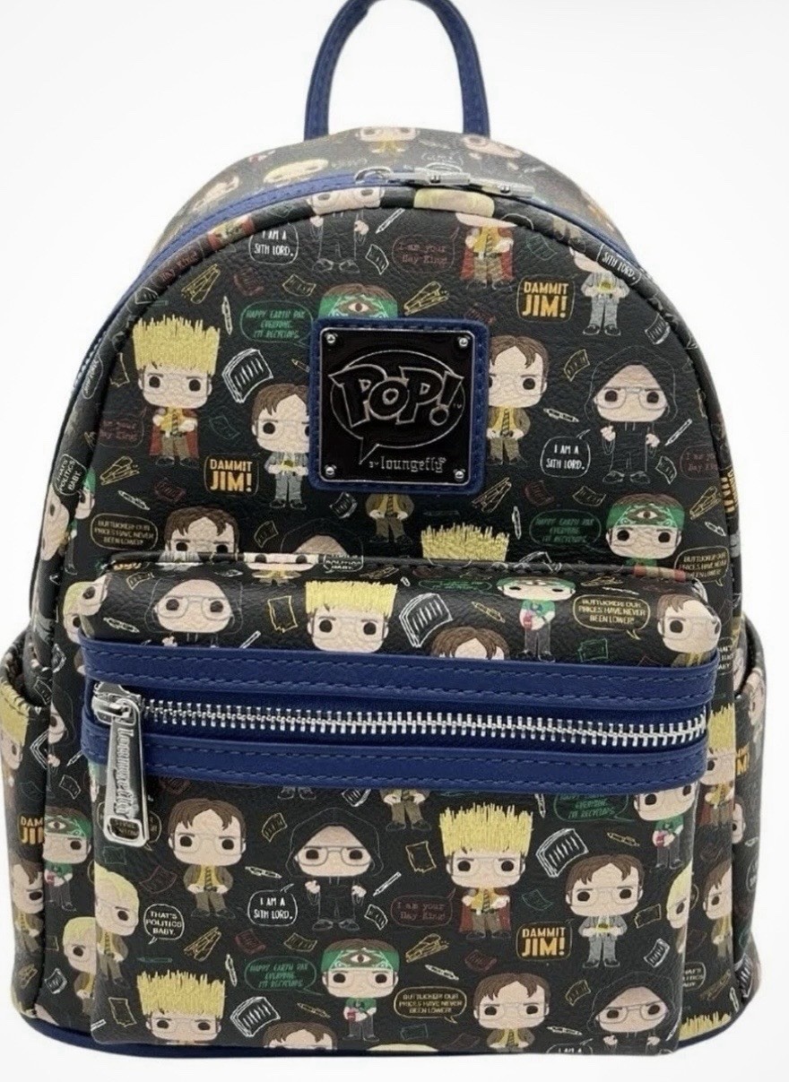 Loungefly Pop! THE OFFICE , Dwight Shrute Character Print Backpack Blue Straps