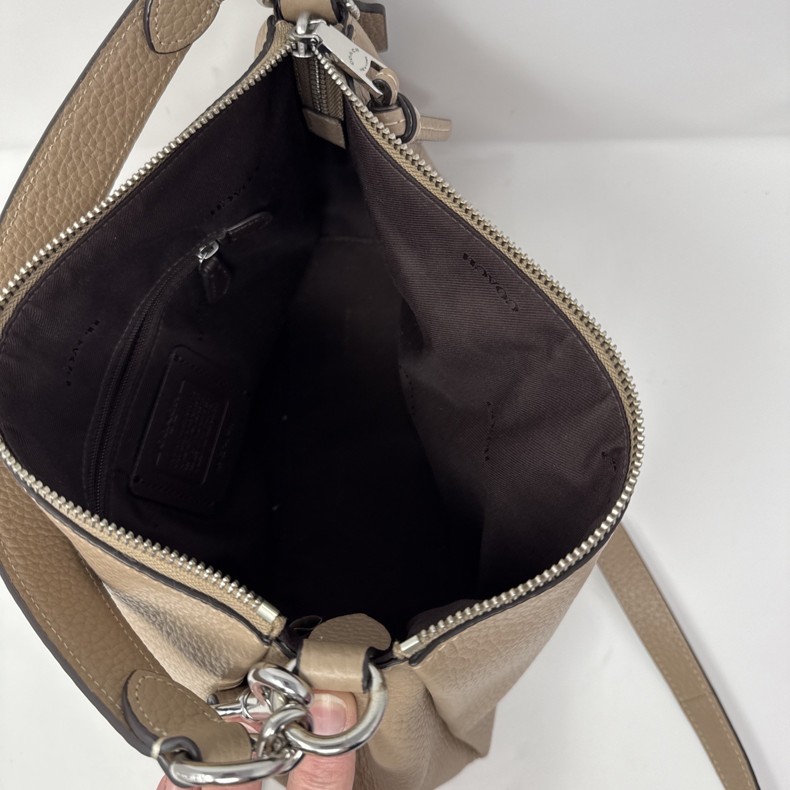 Coach Waverly Shoulder Bag Tan Pebbled Leather Silver Hardware – Y2K Style