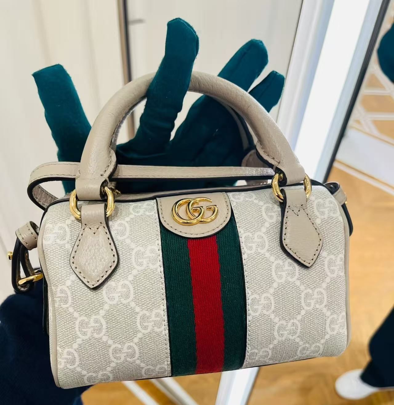 GUCCI Ophidia Mini Beige/Oatmeal GG Canvas Top Handle Bag
