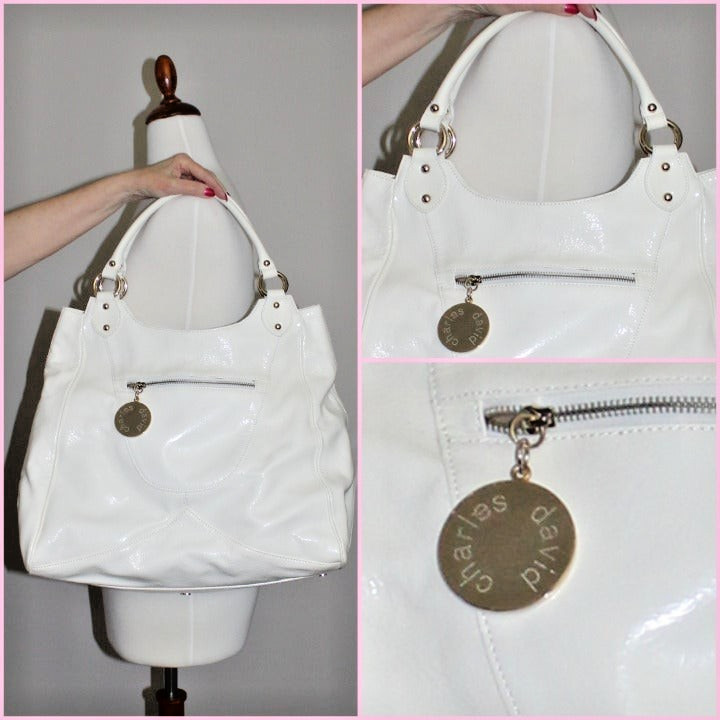 Charles David White Leather Shoulder Bag w/Bag Cover New