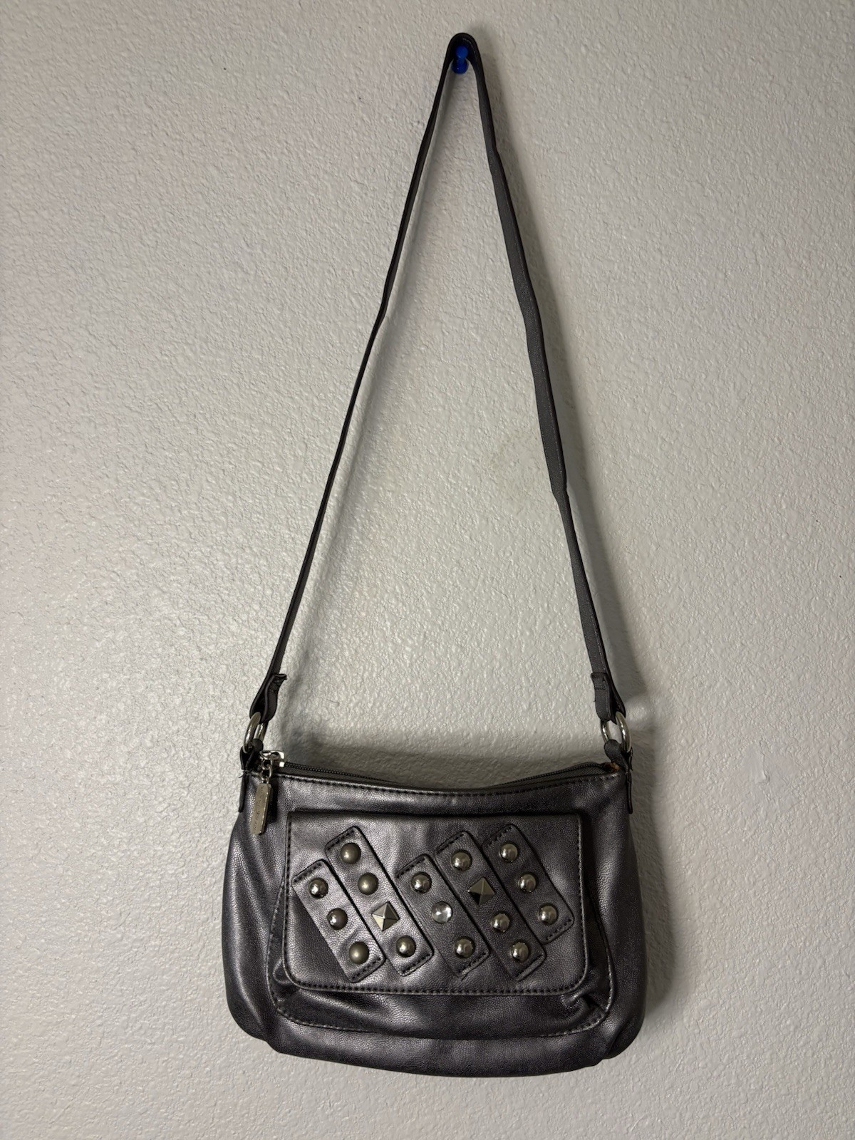 Sienna Ricchi Metalic Gray Studd Handbag Shoulder Bag W/O Charm Great Condition