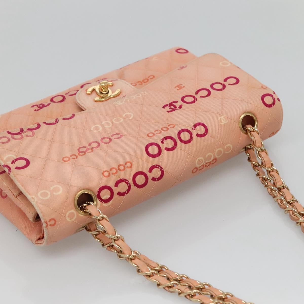 CHANEL Matelasse 25 COCO Icon Chain Shoulder Bag Canvas Pink CC Auth 115714