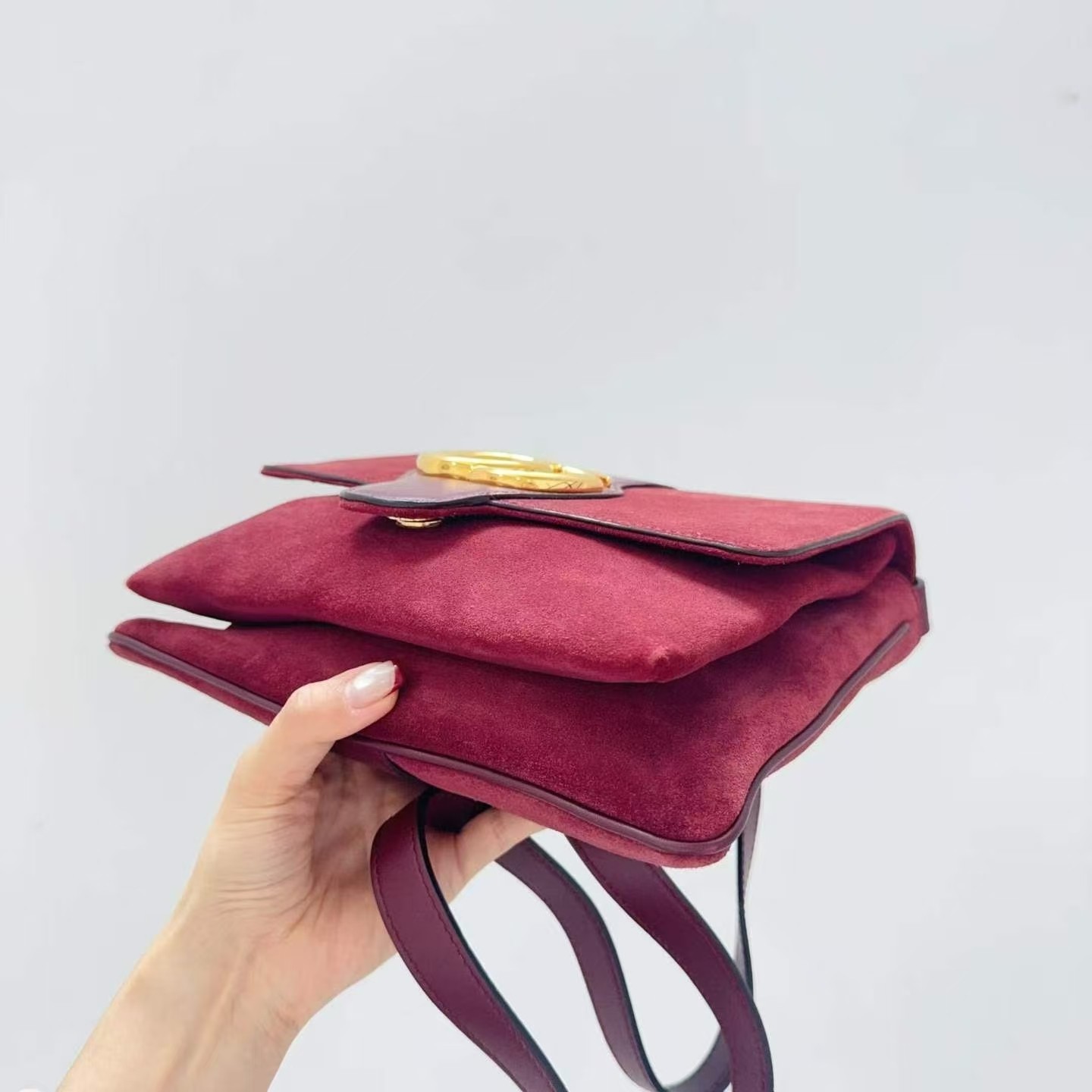 AUTH Gucci Arli Burgundy Suede Leather Interlocking G Crossbody Bag used