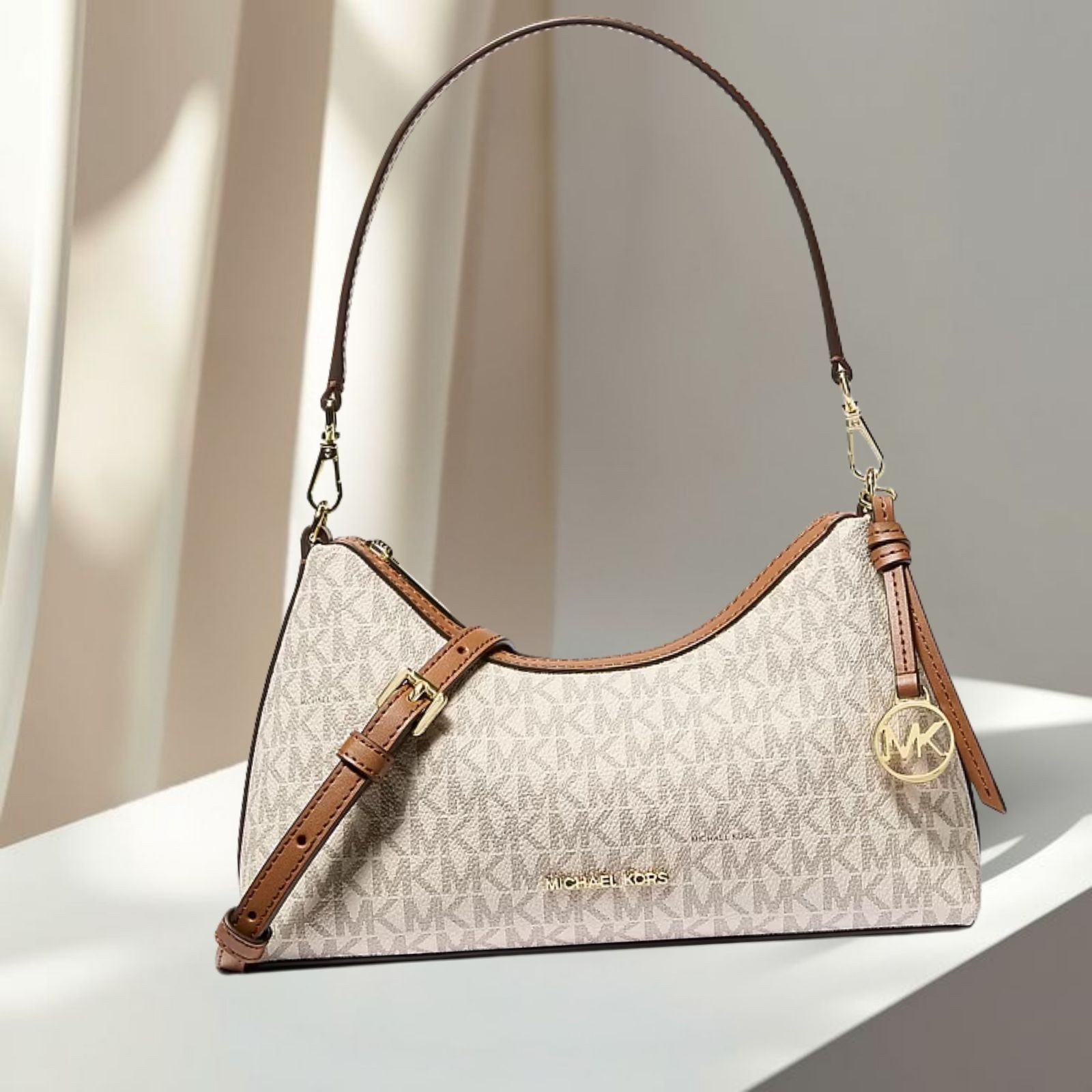 Michael Kors Sammy Small MK Logo Convertible Crossbody Purse Bag Vanilla Handbag