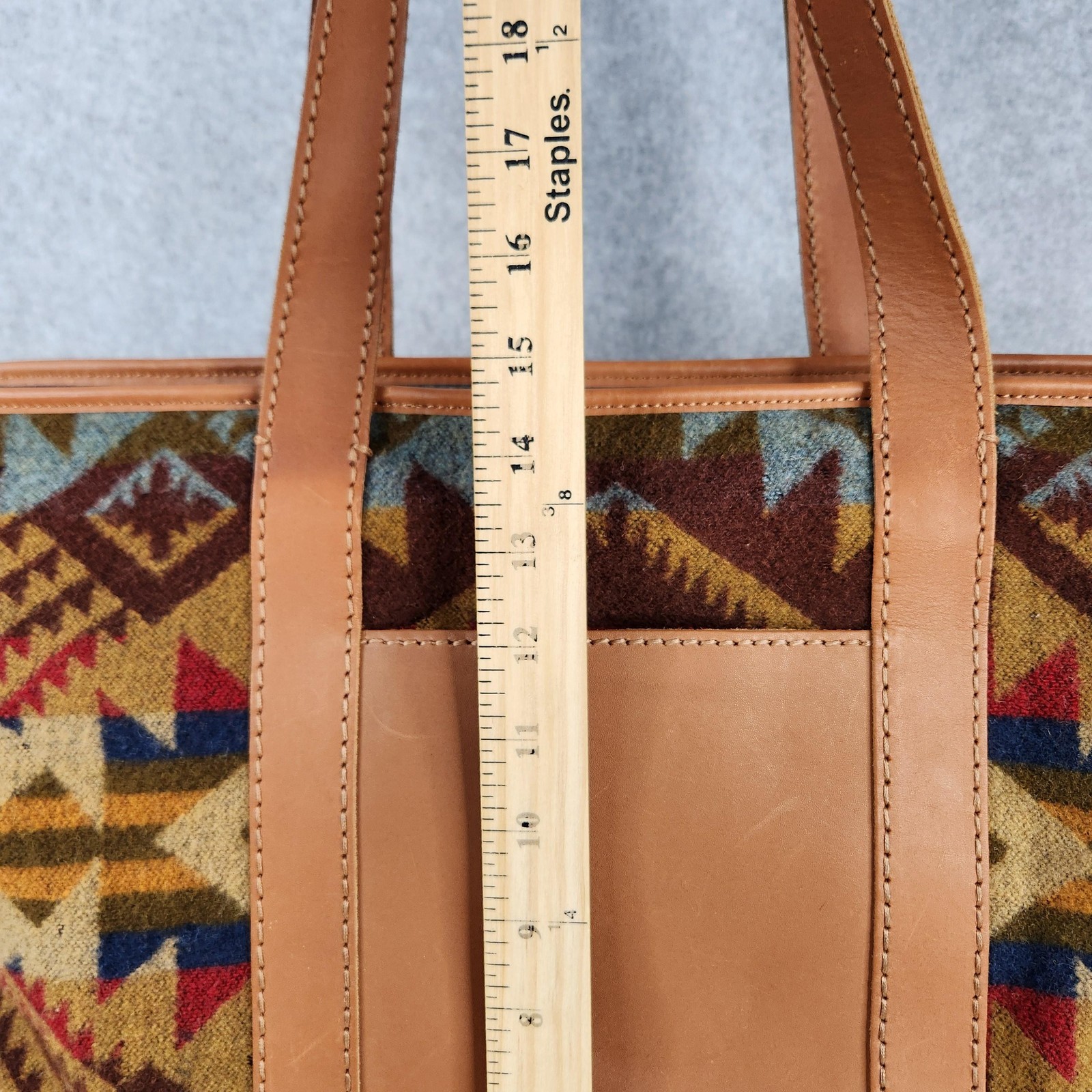 Pendleton Tote Bag Large Multicolor Wool Leather Southwestern Tribal Zip Top