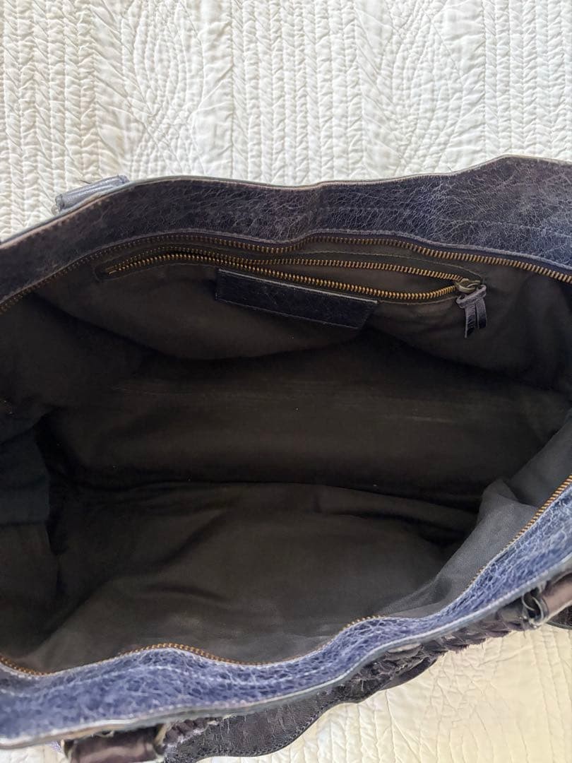 BALENCIAGA Part Time City Bag Navy Leather 2Way Shoulder Handbag Large 16.34in