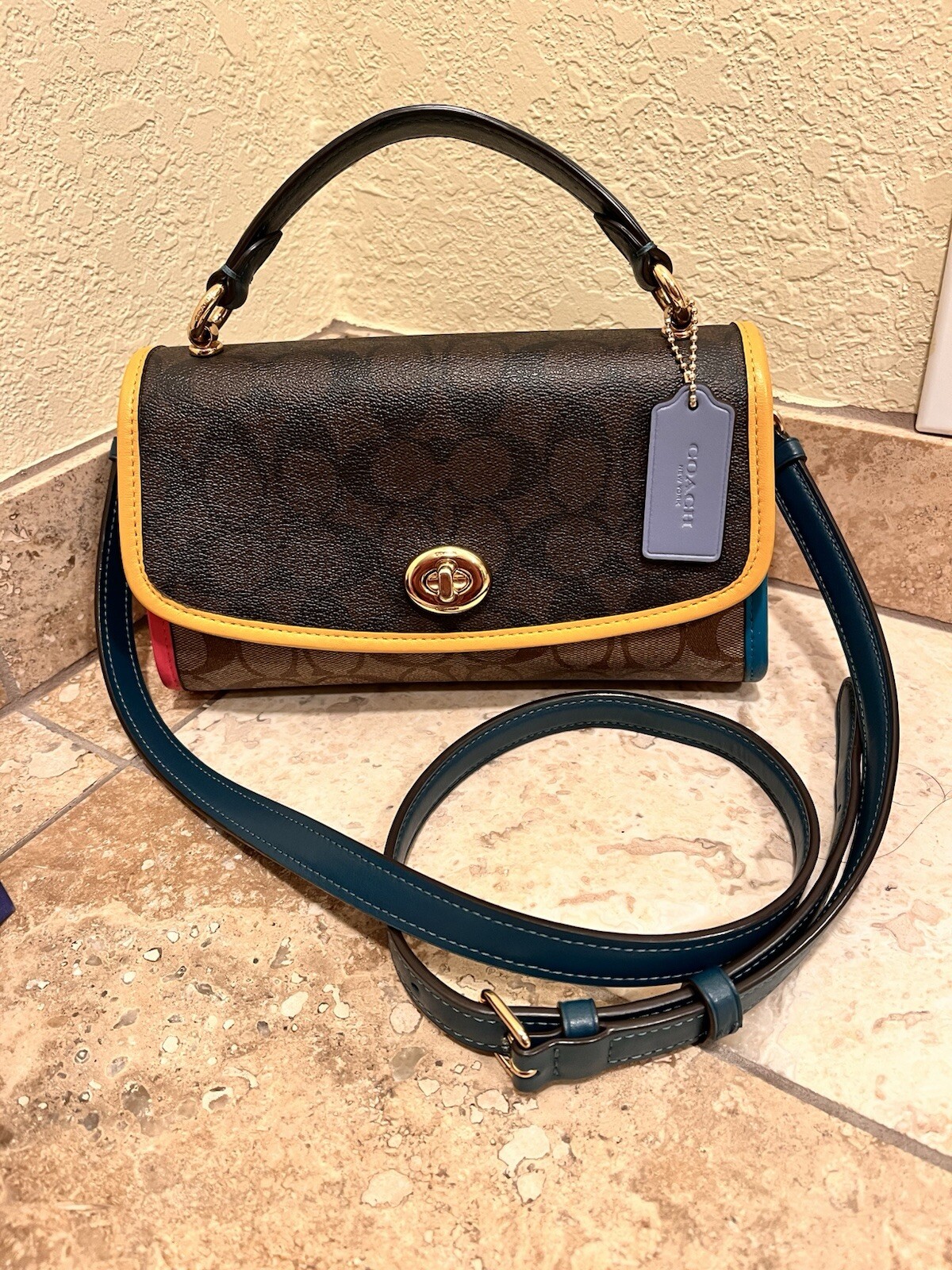 Coach Tilly Satchel 23 In Colorblock Signature Canvas W/crossbody Strap