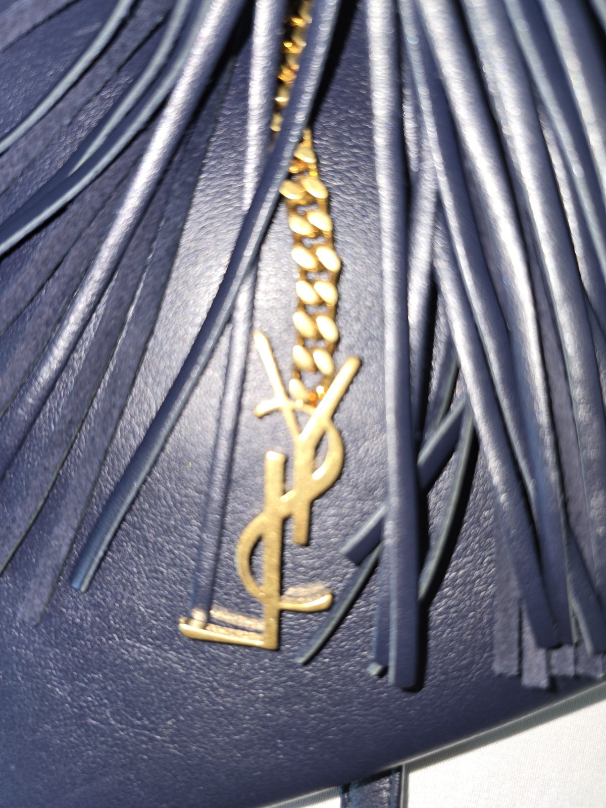 Authentic Saint Laurent Teen Monogram Crossbody Bag Navy Calfskin Leather Gold