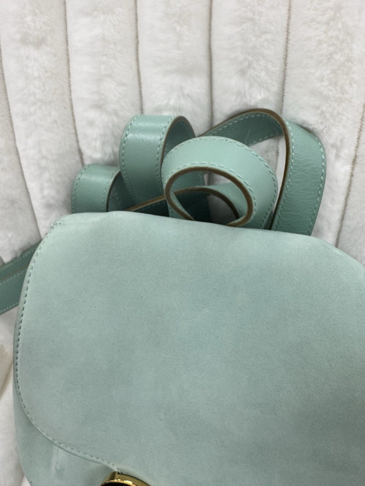 Salvatore Ferragamo Gancini Green Drawstring Backpack Pouch Gold Hardware Women