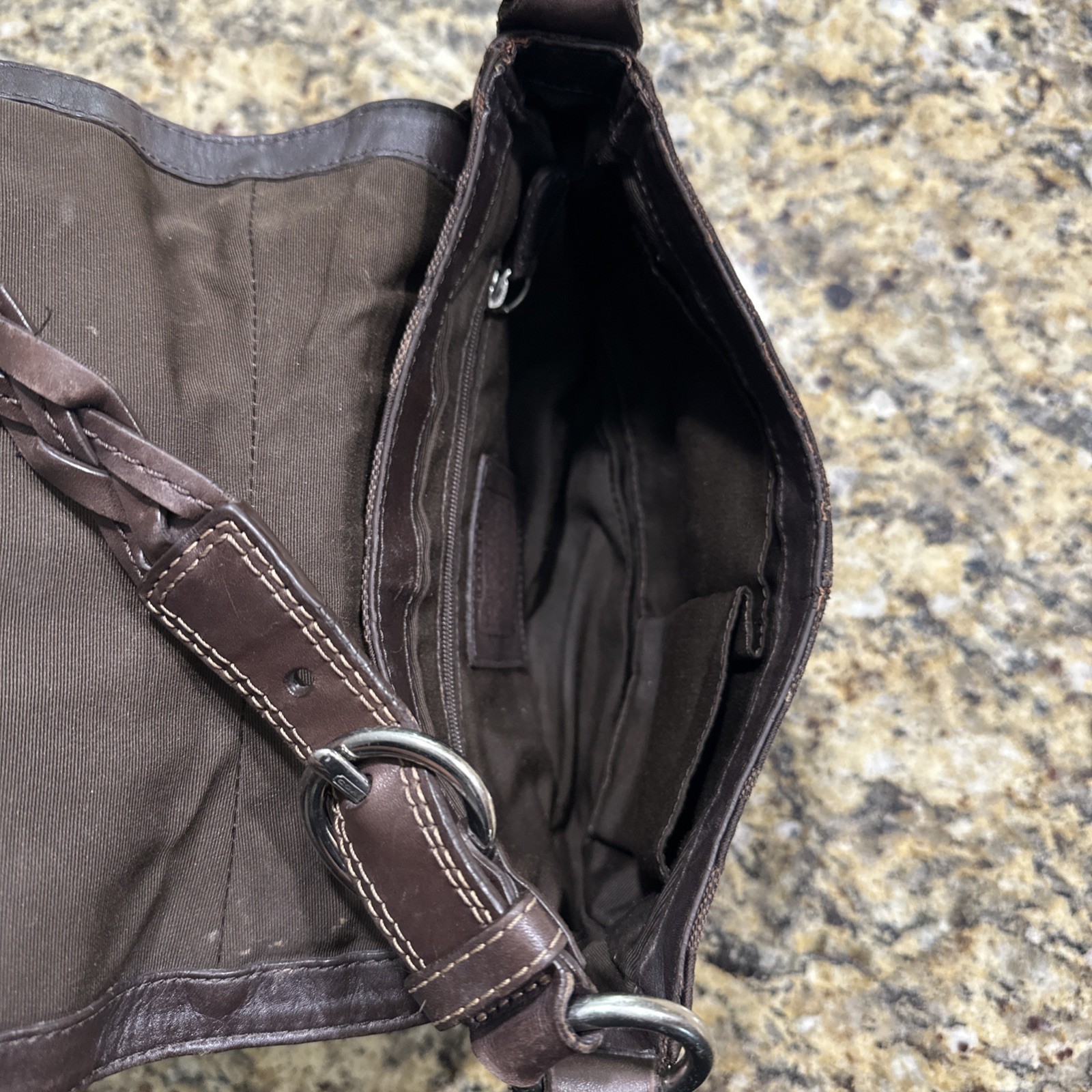 Coach Brown Shoulder Bag with Braided Strap, Logo Accent, Turn Lock