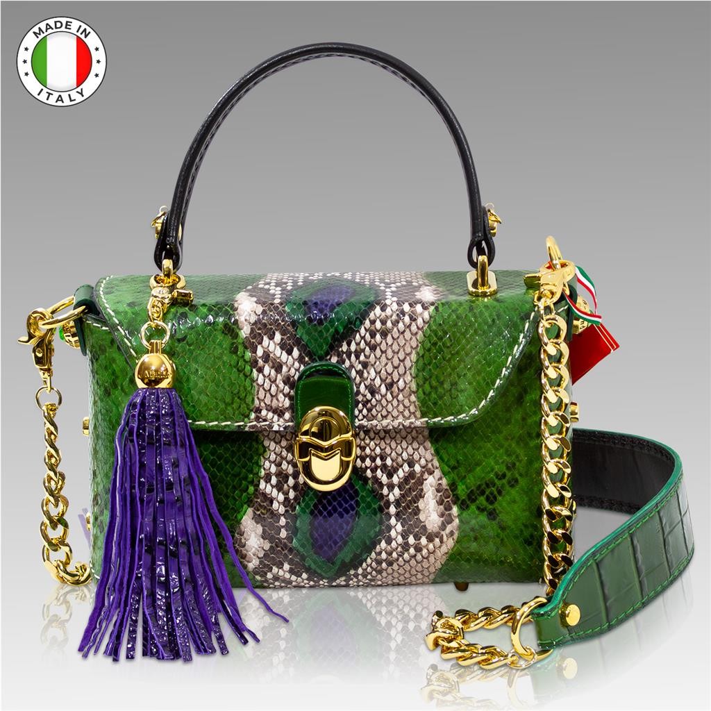 Marino Orlandi East West Purse Emerald Python Embossed Leather Structured Bag