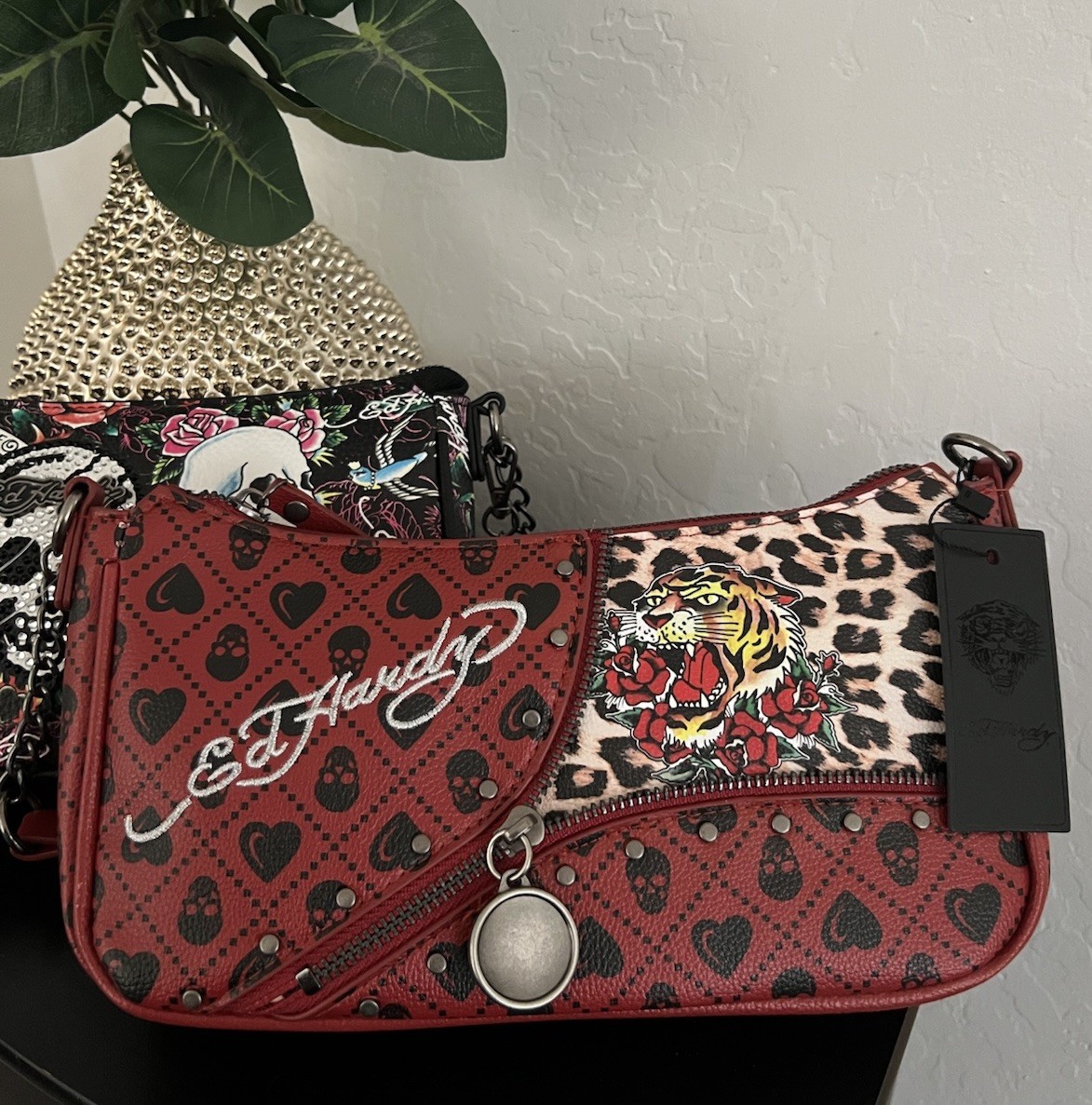 Ed Hardy Skull Rhinestone Shoulder Bag Y2K Tattoo Purse NWT
