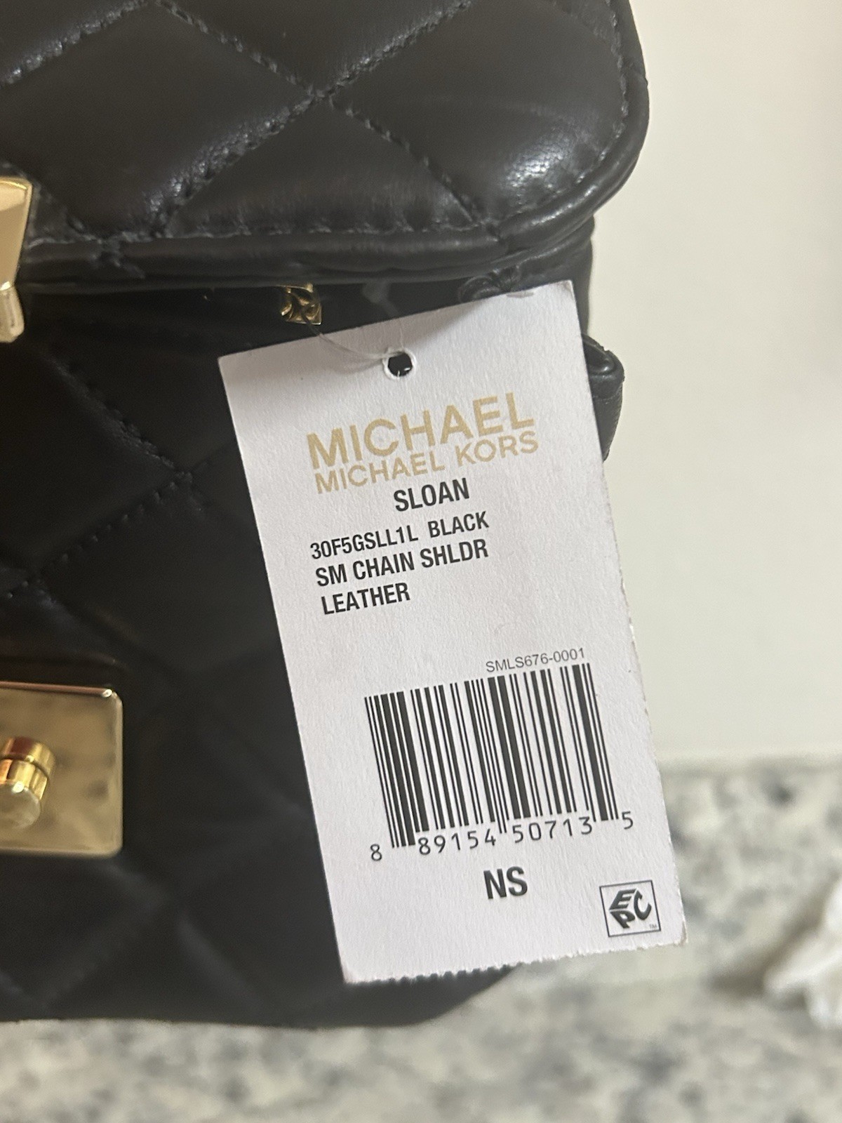 Michael Kors Sloan Small Quilted Leather Chain Shoulder Bag Black Gold