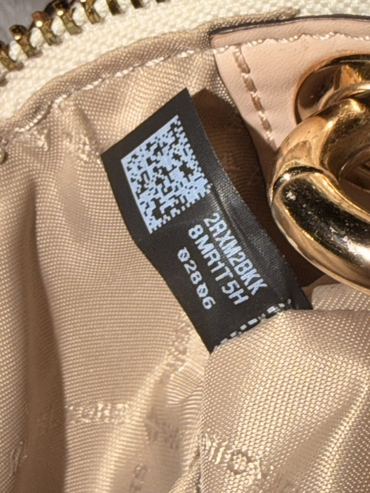 Michael Kors Logo Small Crossbody Bag Zip Closure Beige/Pink Gold-Tone