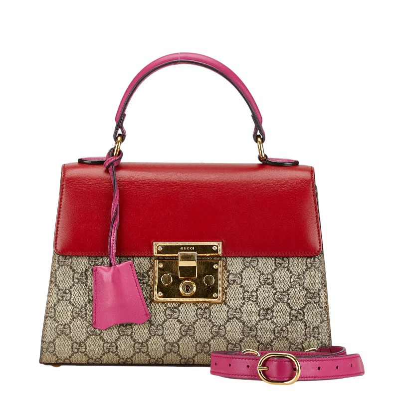 Gucci GG Supreme Handbag Shoulder Bag 2WAY 453188 Beige Red PVC Leather