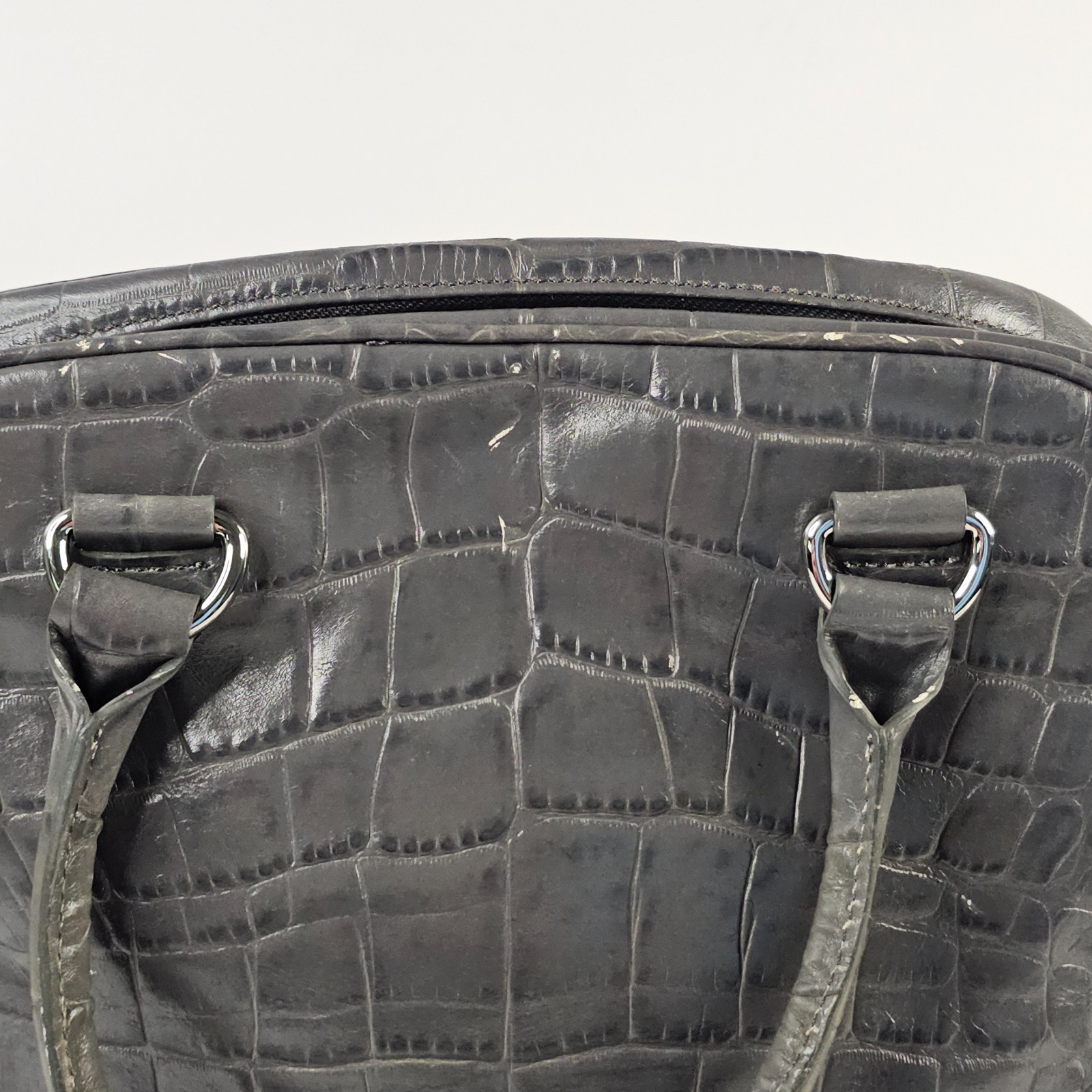 Michael Kors Croc Embossed Leather Handbag GRAY Lock Key Satchel