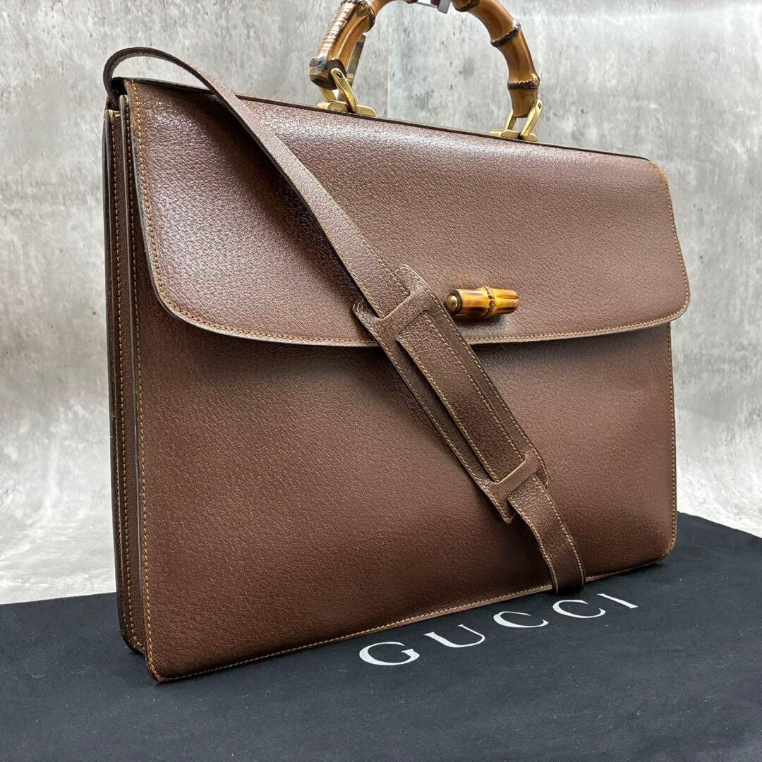 GUCCI 2way Briefcase Bamboo Brown Vintage Authentic From Japan