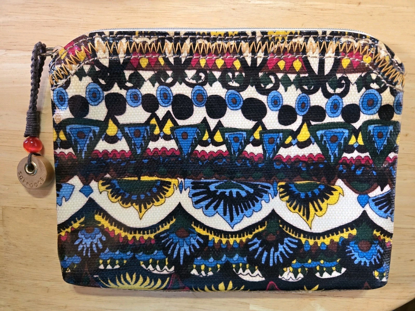 Sakroots Zipper Coated Clutch Pouch 7.5″ With Charm Geometric Floral