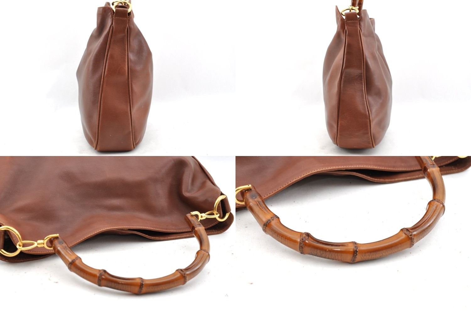 Authentic GUCCI Bamboo Shoulder Hand Bag Purse Leather Brown AB743