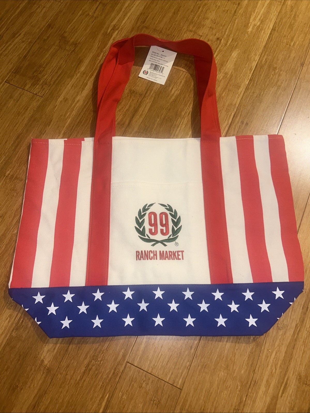 99 Ranch Market Large USA Flag Canvas Tote Bag Red White & Blue Like Trader Joes