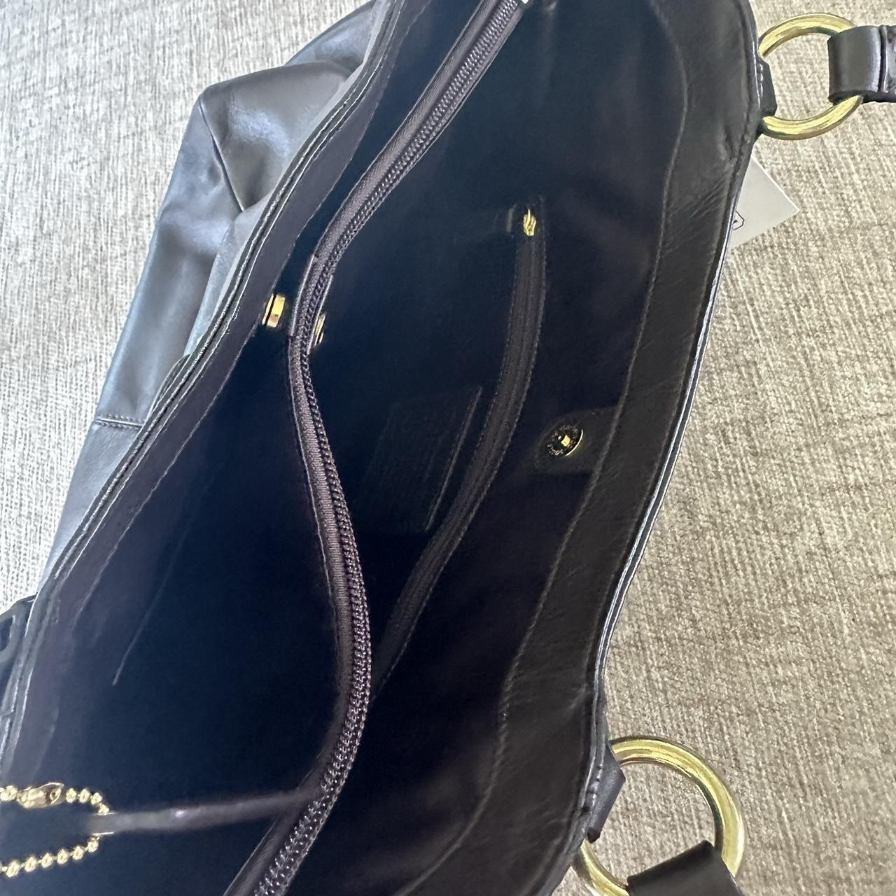 Coach Brown Large Shoulder Bag w/ Front Buckle Pocket, Zip Top, Gold Hardware