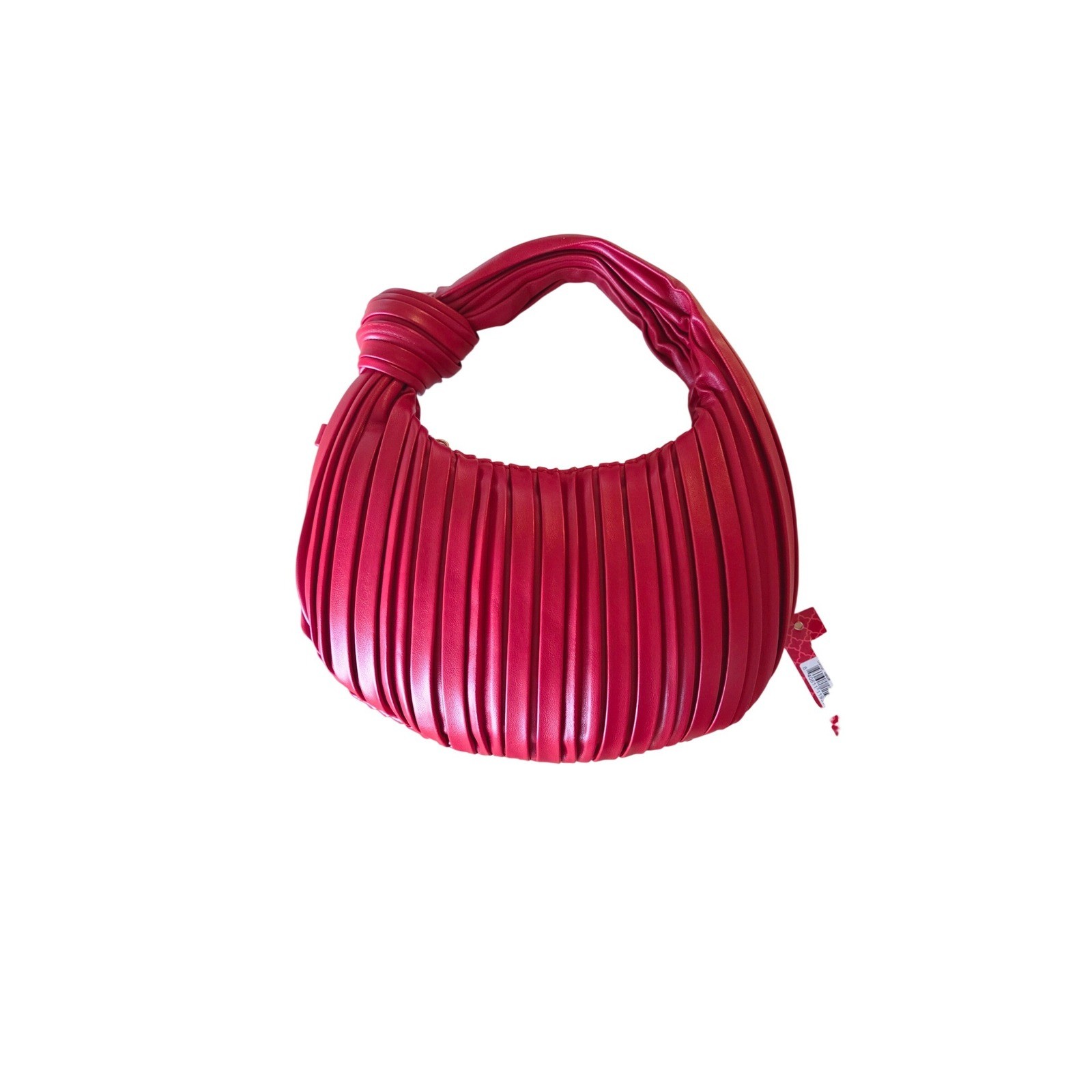 Red Pleated Knotted Hobo Shoulder Bag with Detachable Gold Chain Strap NEW