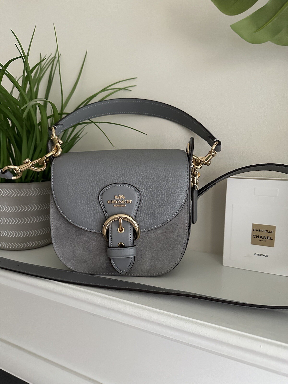 Coach Authentic Gray Leather Purse/ Crossbody Cleo C 5687