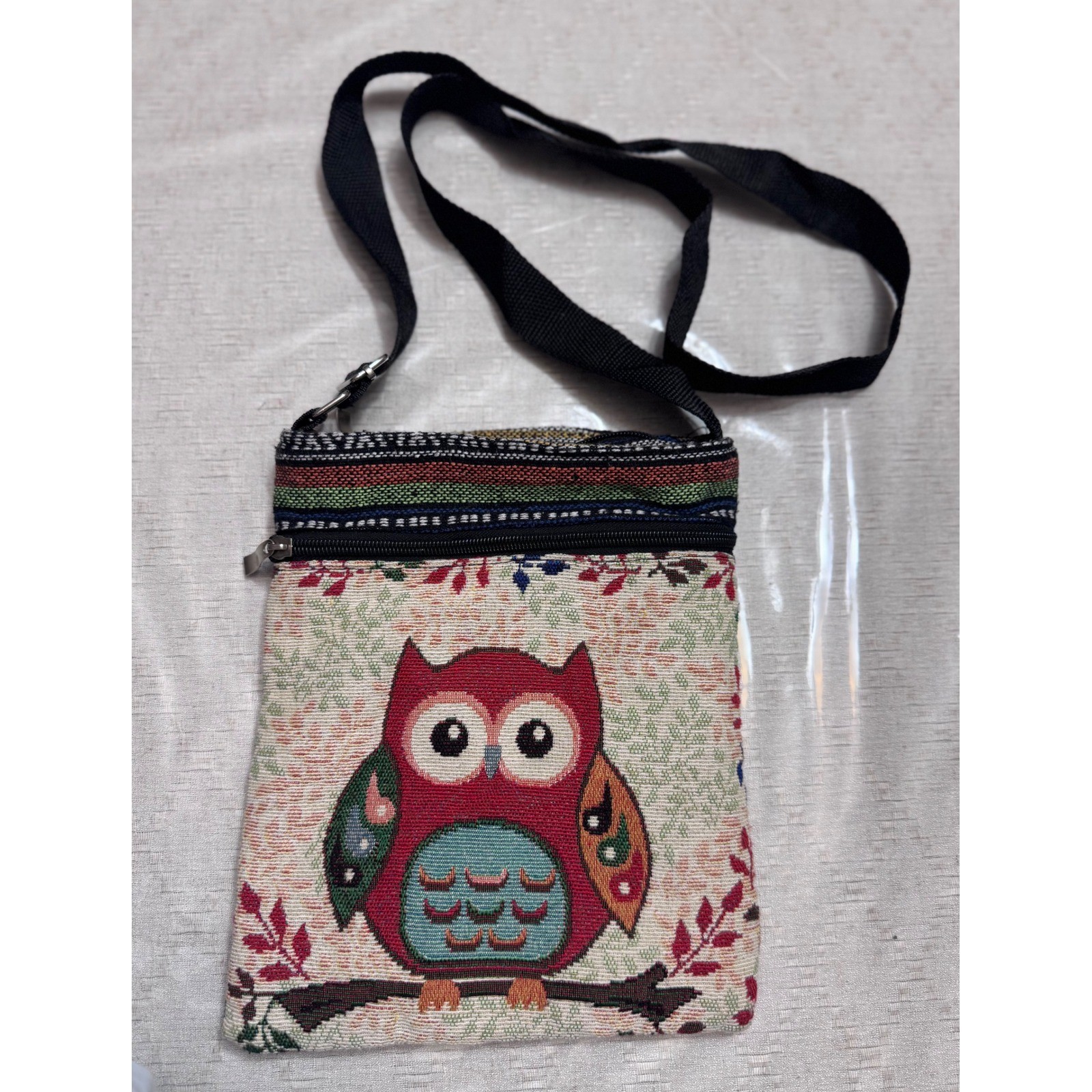 Boho Owl Crossbody Bag Colorful Woven Tapestry Purse Festival Cottagecore Style