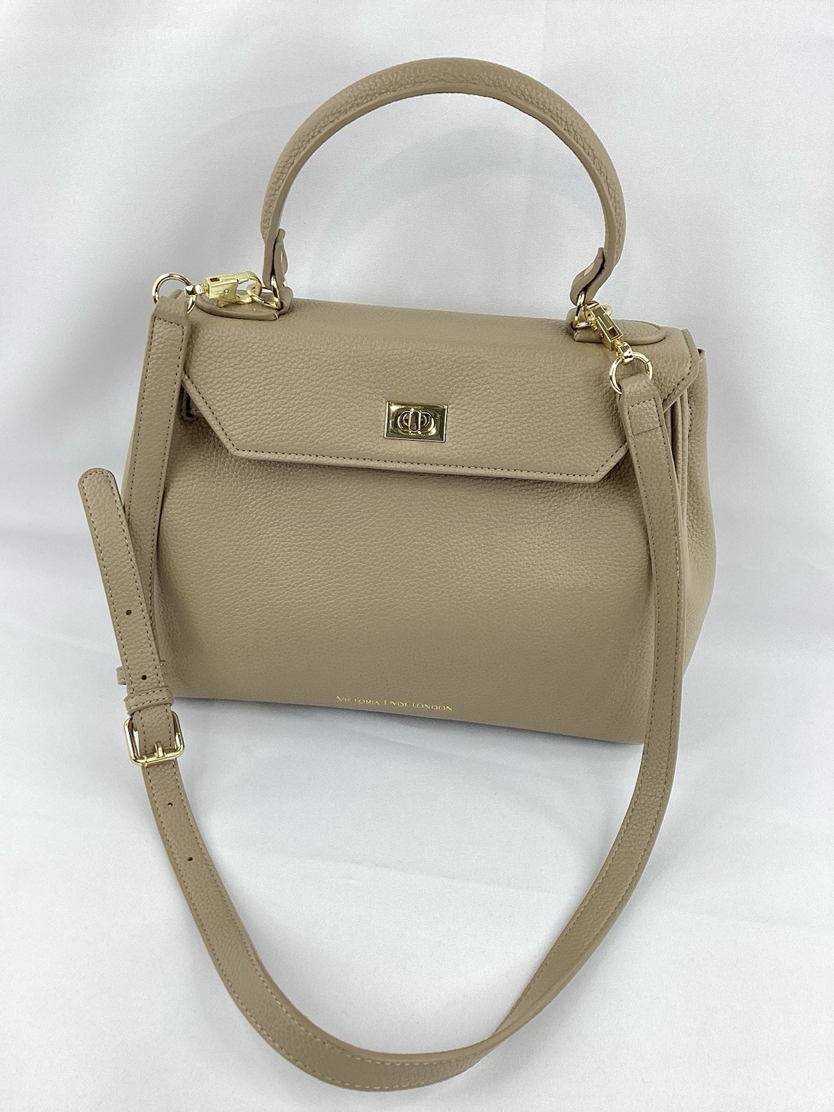 Victoria Hyde London Beige Pebbled Leather Satchel Crossbody Top Handle Bag
