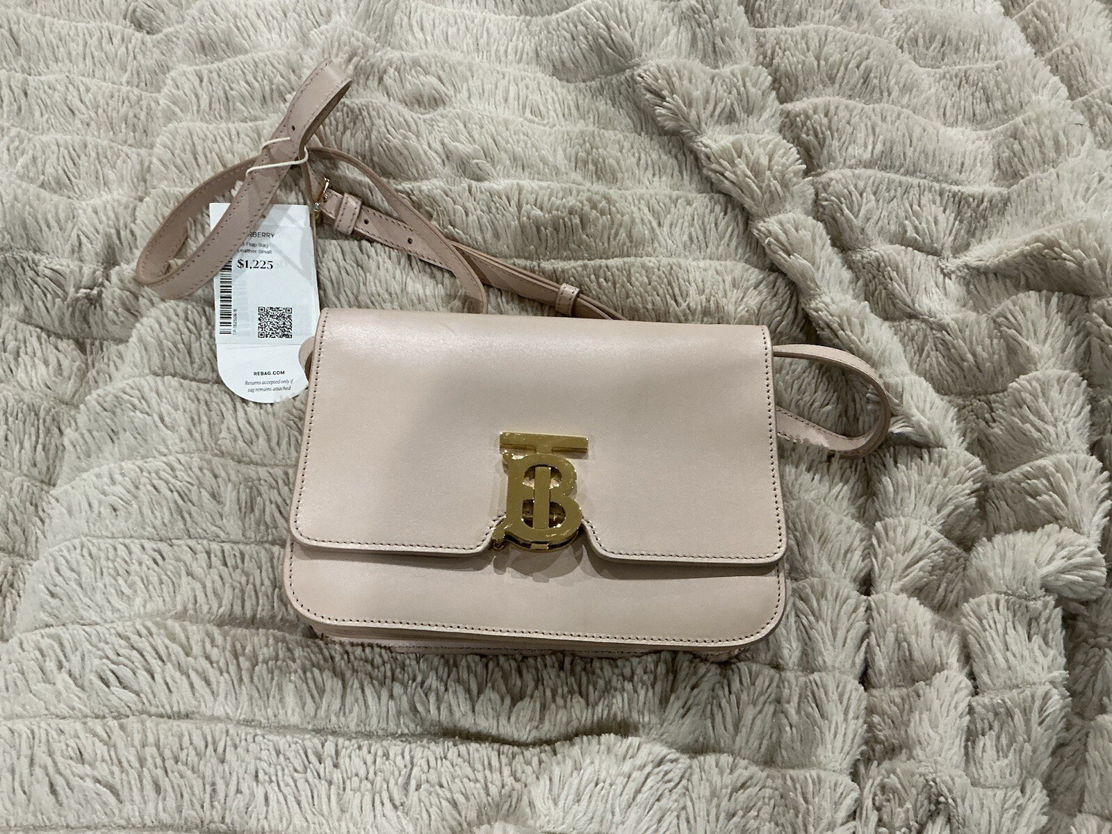 Burberry Pink Smooth Calfskin Leather TB Small Flap Bag