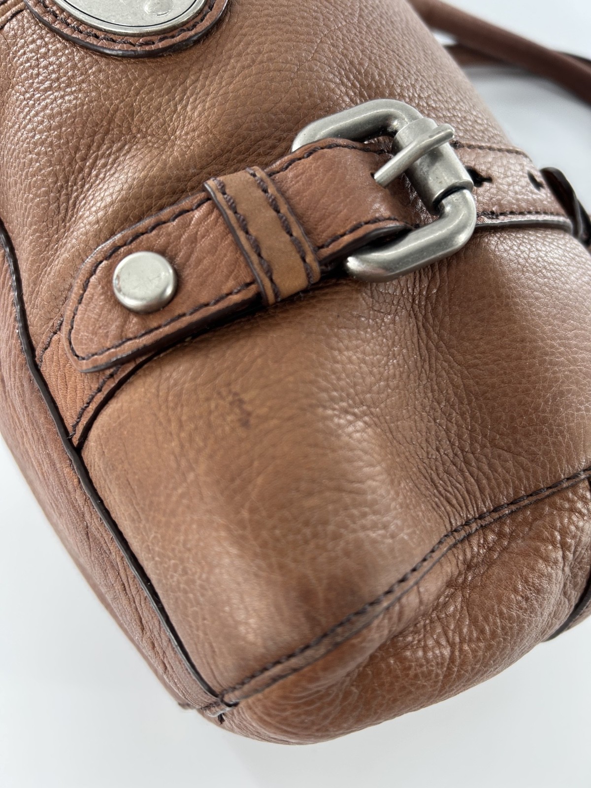 Vintage Fossil Maddox chestnut pebbled leather satchel