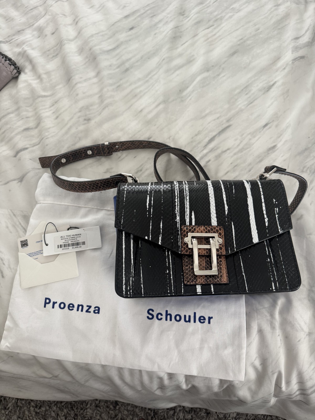 Proenza Hava Bleach Stripe Black/White/Blue/Brown Snakeskin and Leather