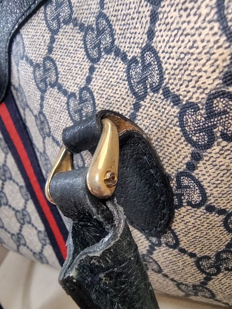 Vintage Gucci Hand Bag Sherry Navy Mini Boston Bag PVC Authentic 446T0403