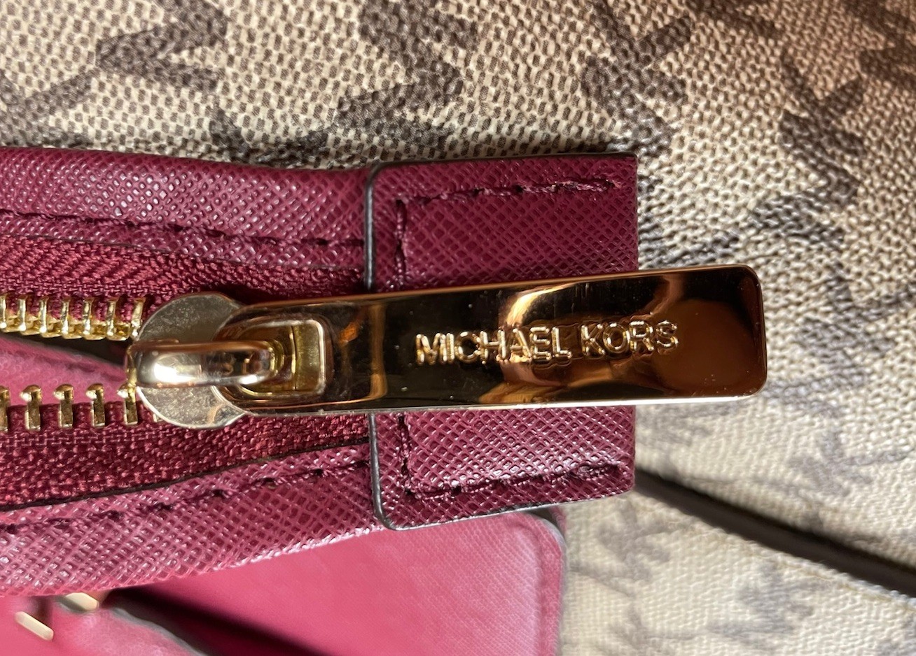 Michael Kors Hudson Medium Satchel | Burgundy & Cream Signature Logo Crossbody
