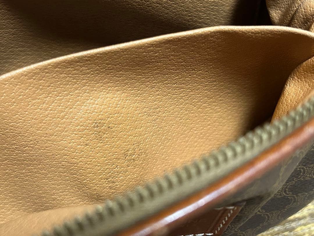 CELINE Macadam Pattern Cosmetic Pouch Vanity Bag Brown PVC Leather Brown Authent