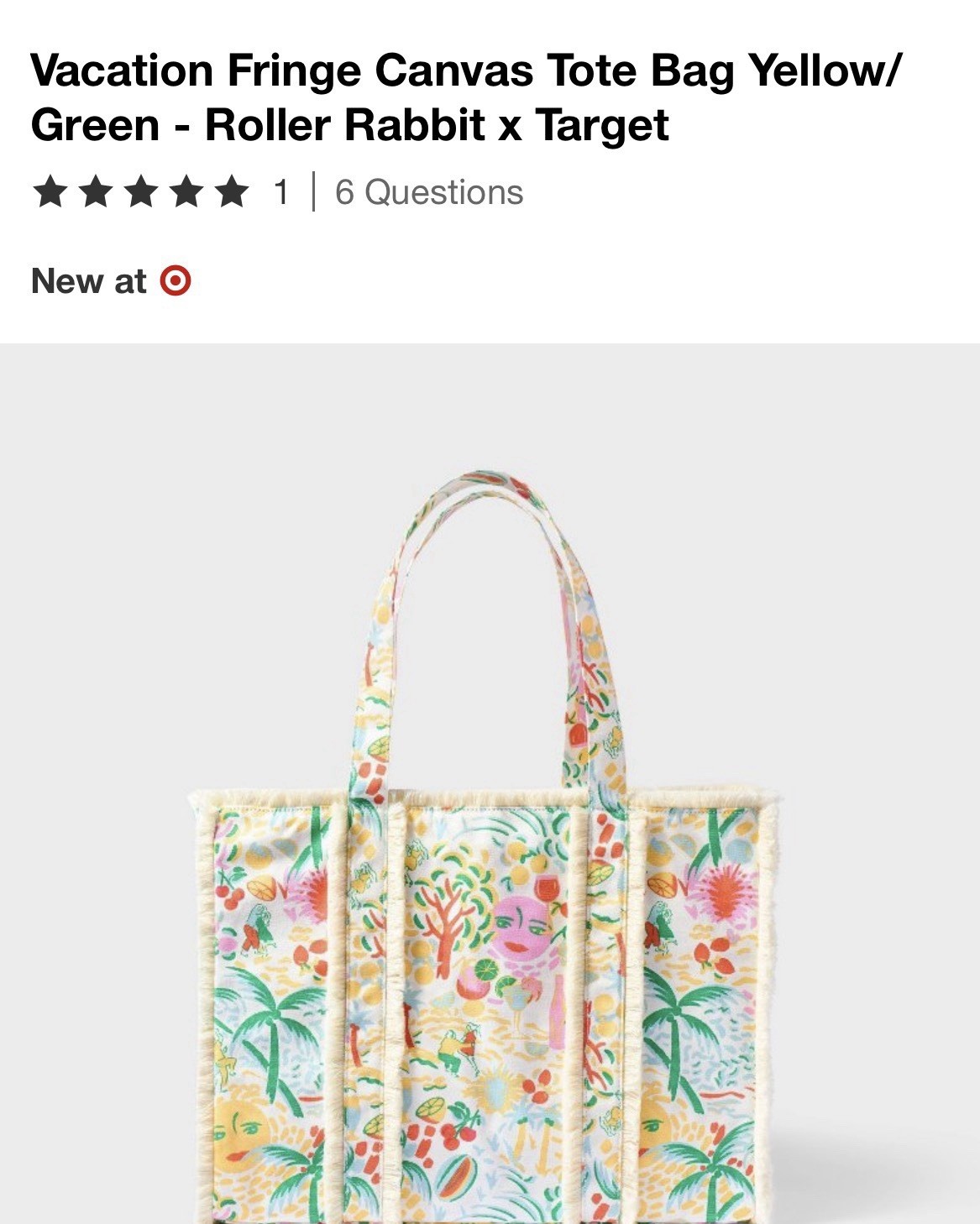 Roller Rabbit x Target Yellow Green Floral Tote Fringe Vacation Bag Women