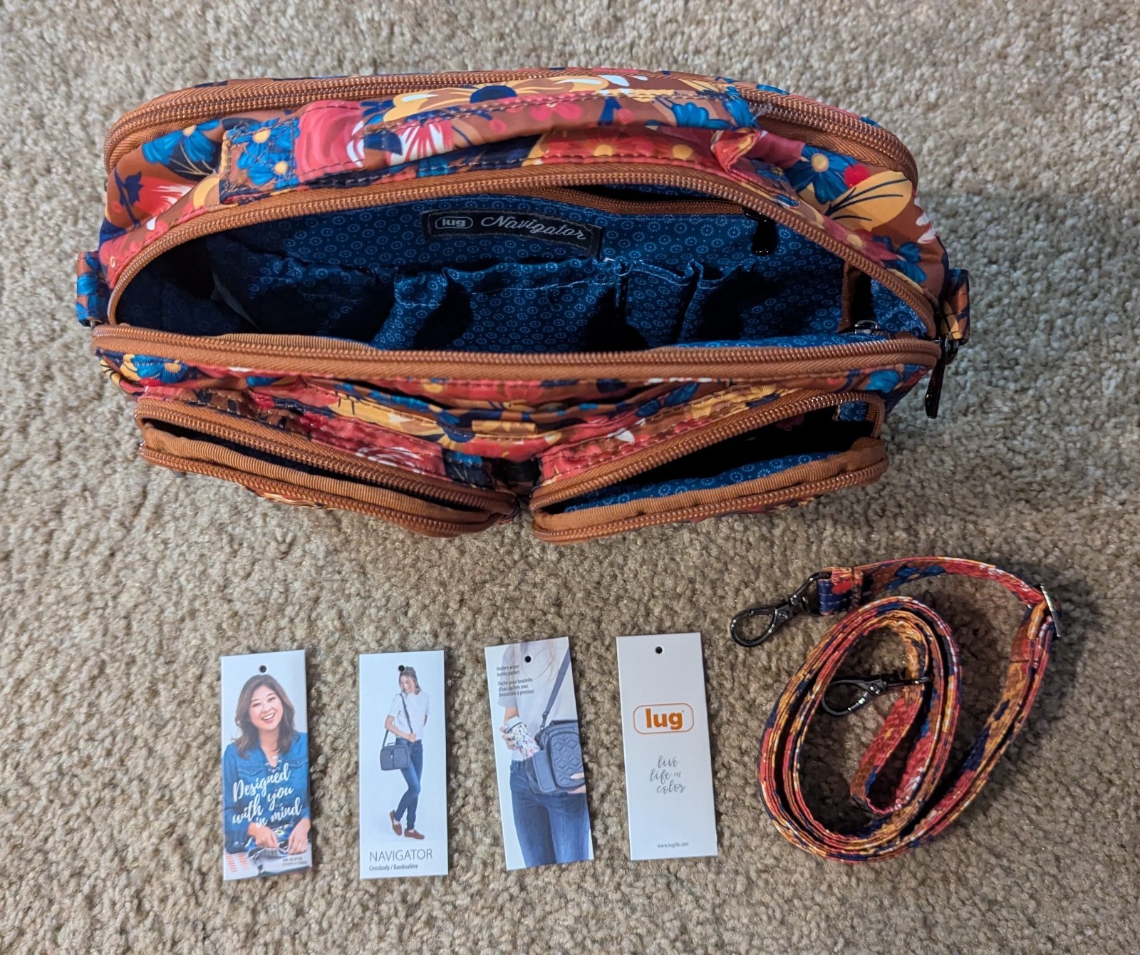 NWT Lug Navigator Purse Crossbody Bag Whimsy Copper Zipper Travel Organizer Tote