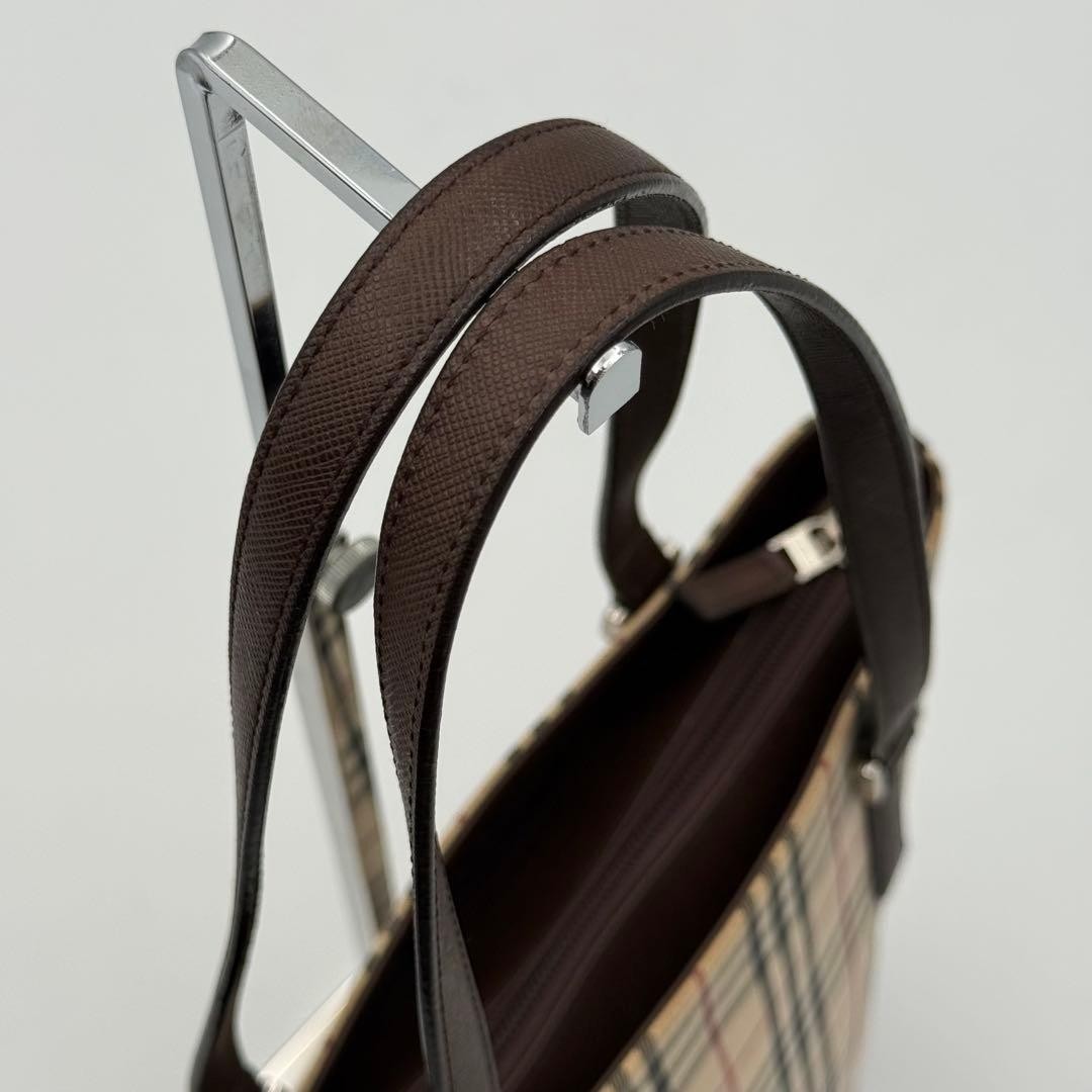 Burberry Nova Check Saffiano Leather Bucket Tote Bag Brown Unisex Authentic