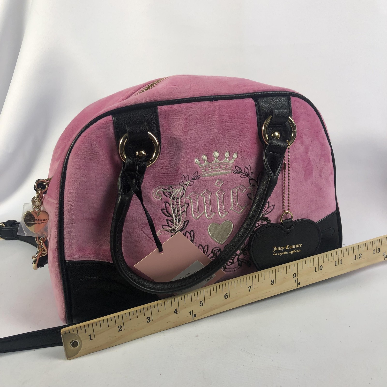 Juicy Couture Satchel Bag Womens Medium Pink Velvet Heritage Bowlers Crossbody