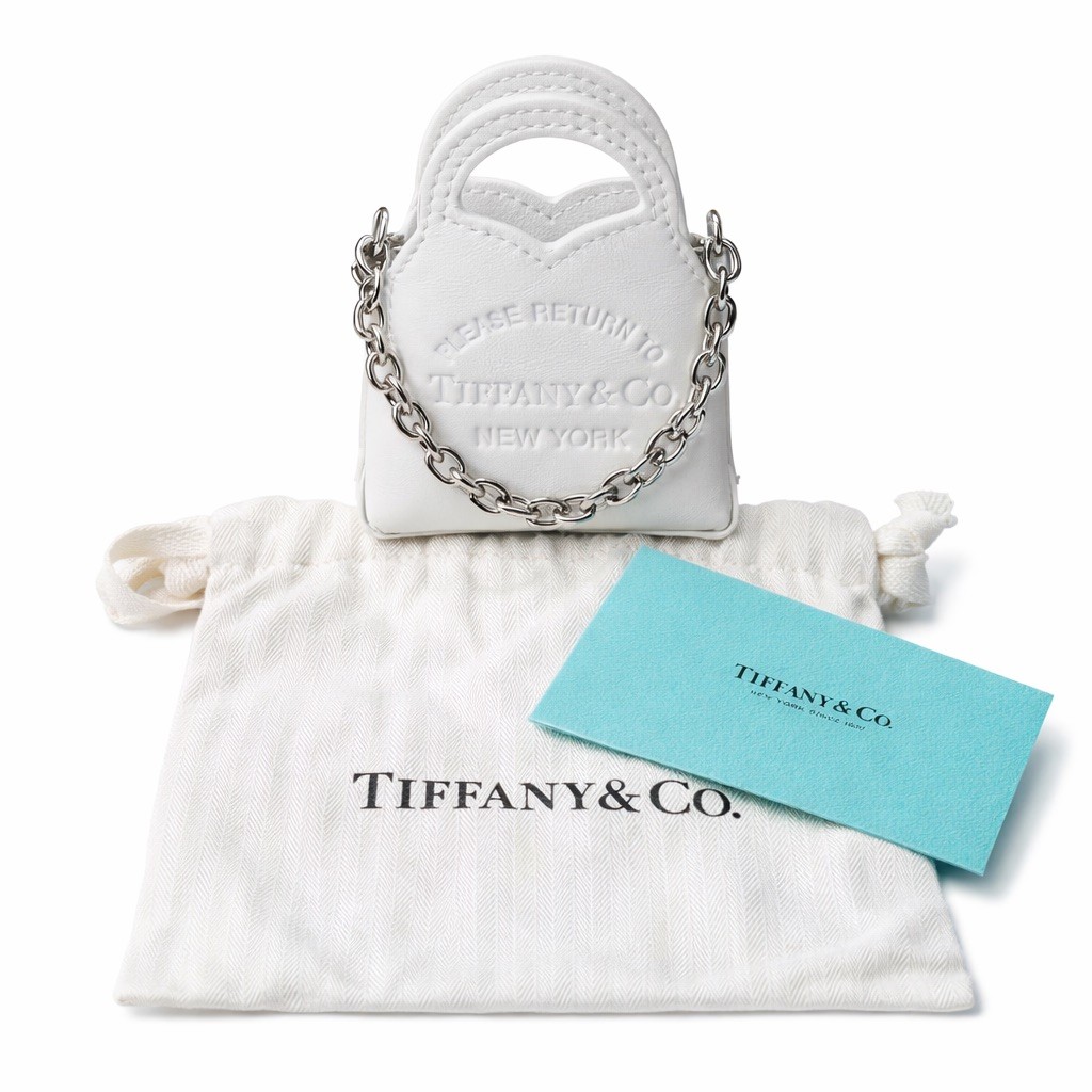 Tiffany & Co Return To NY (Mini) Bag Charm White Leather Italy w/ Dust Bag RARE
