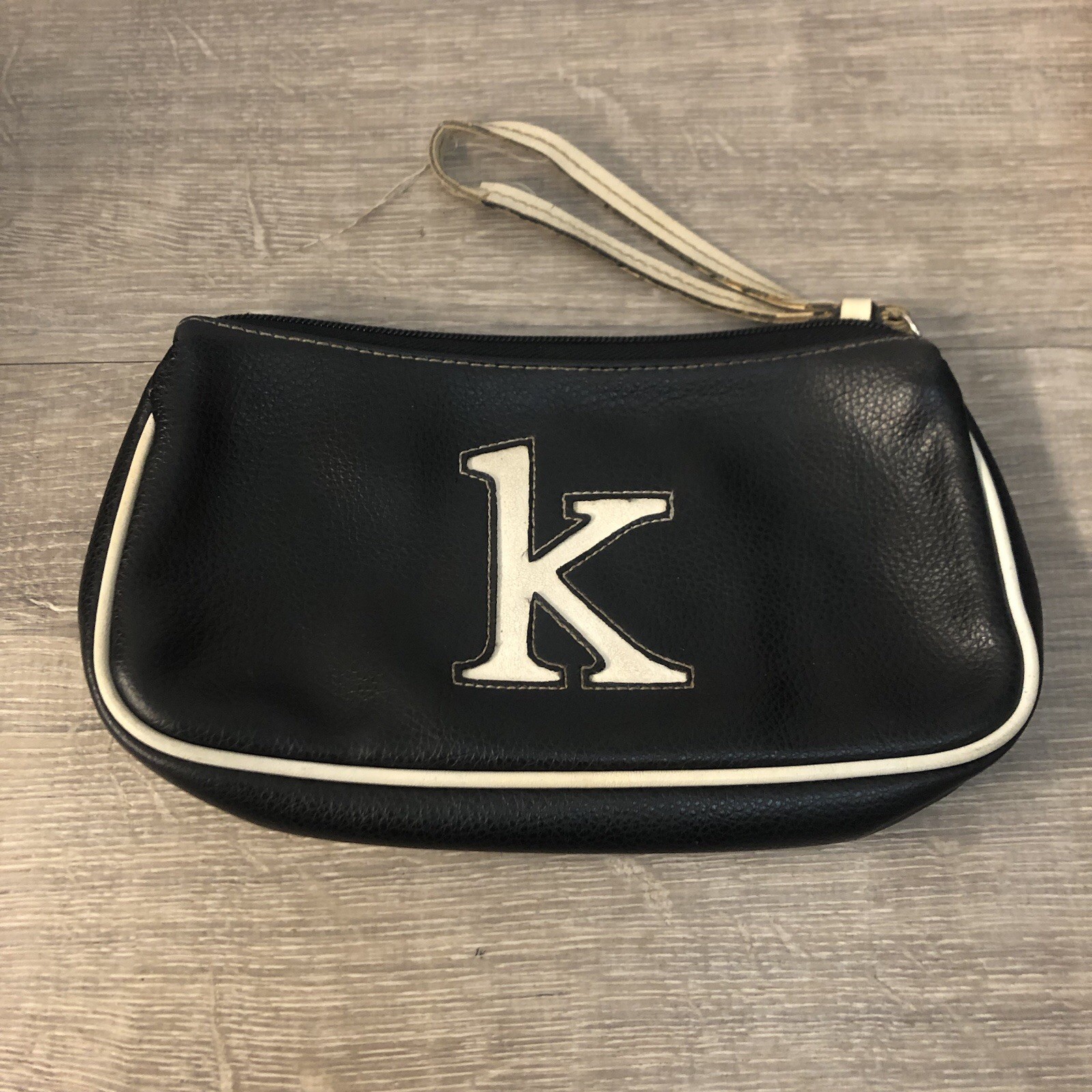 Black Vinyl Zip Up Letter “K” Clutch Bag Purse 8″X5″