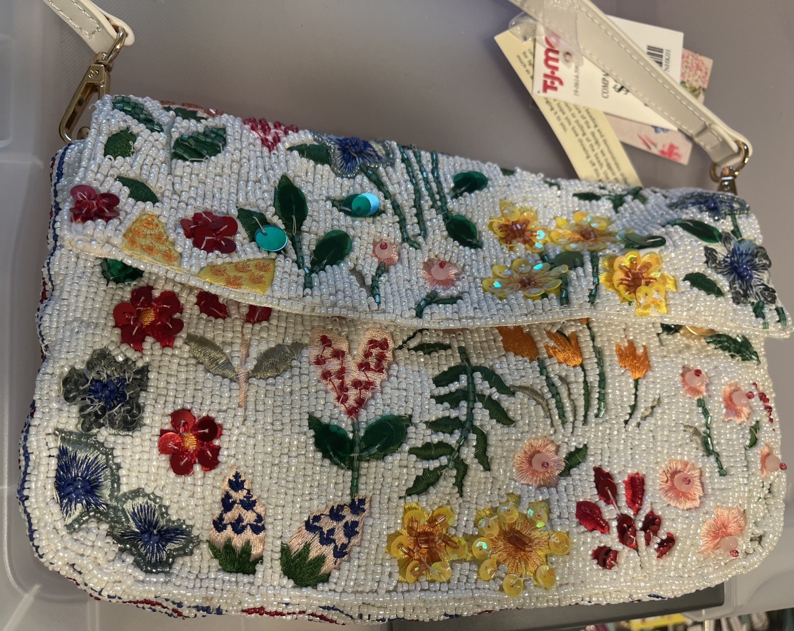 Beaded Spring Wildflower Bag Handcrafted in India Clutch or Shoulder Bag NWT