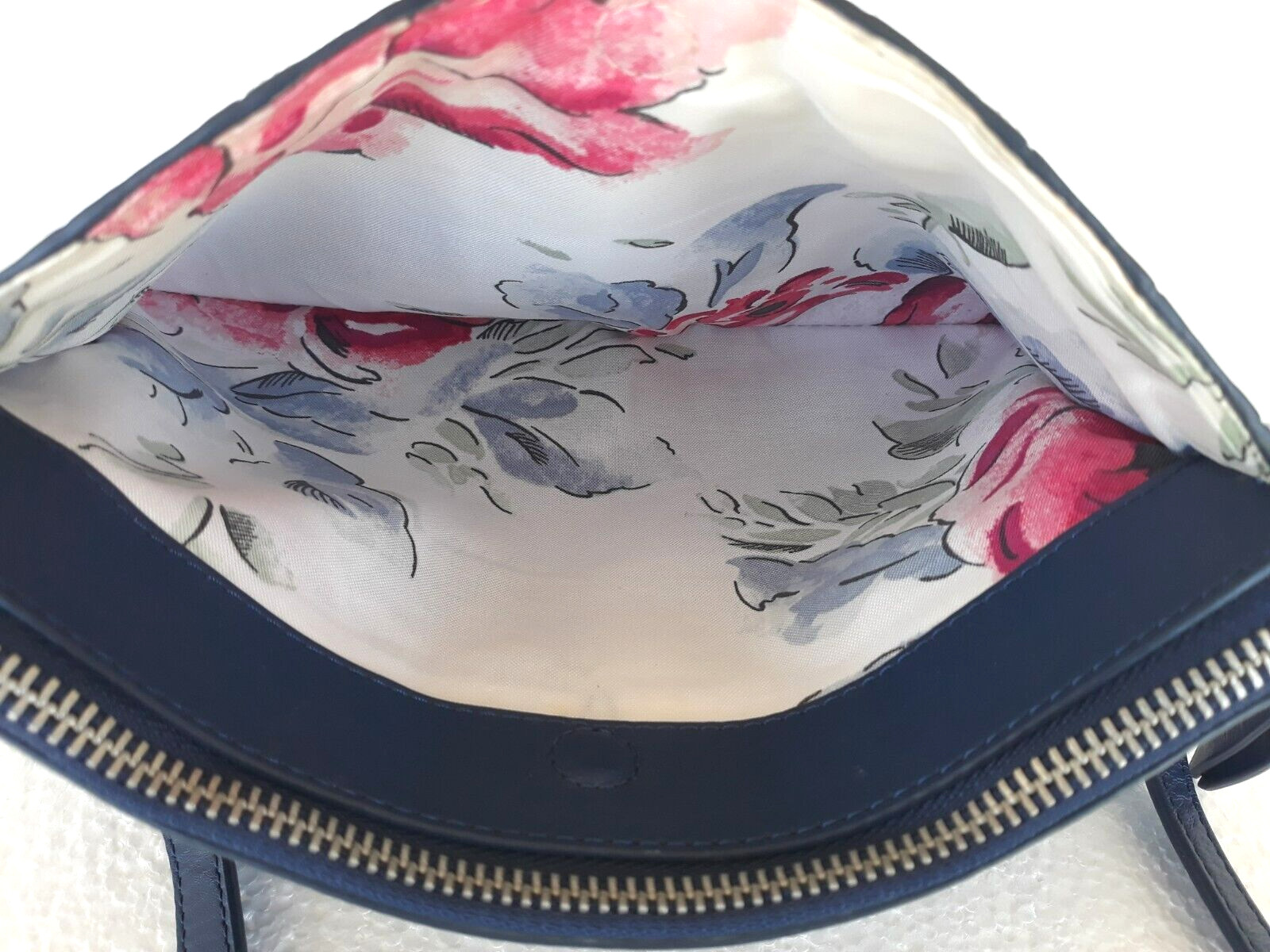 Cath Kidston ~Leather Red Blue Silver Stripe Crossbody Bag ~ 7″ x 10″ ~Very Nice