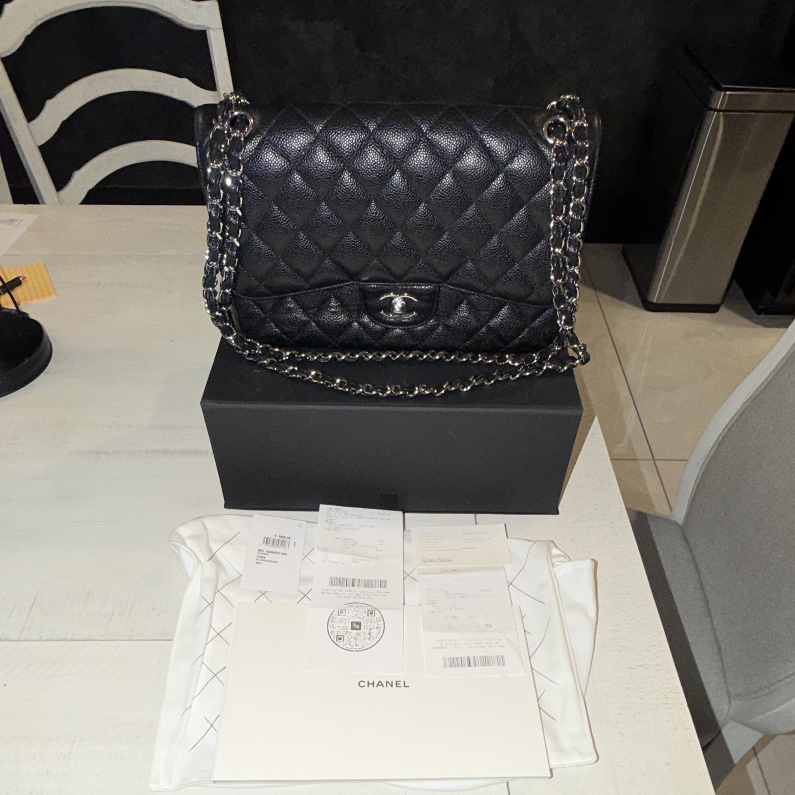 CHANEL Black Jumbo Quilted Flap Shoulder Bag CC Turn-Lock Chain, Box/Dust Bag